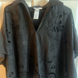 Chico's M- XL Charcoal Embroidered Blouse